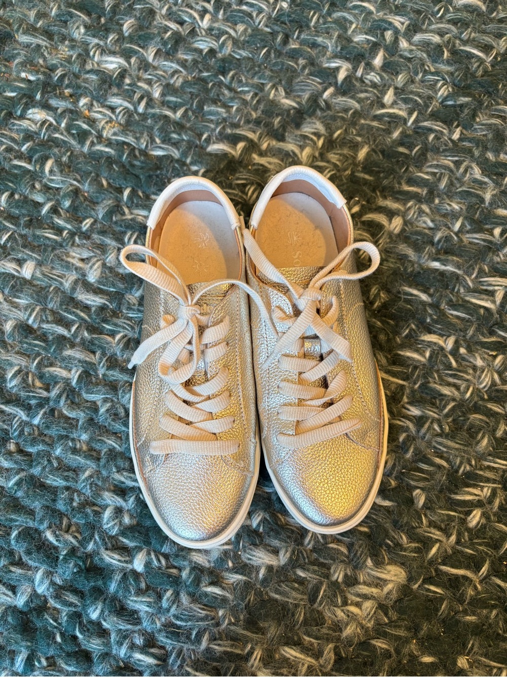 soludos gold leather sneakers for women